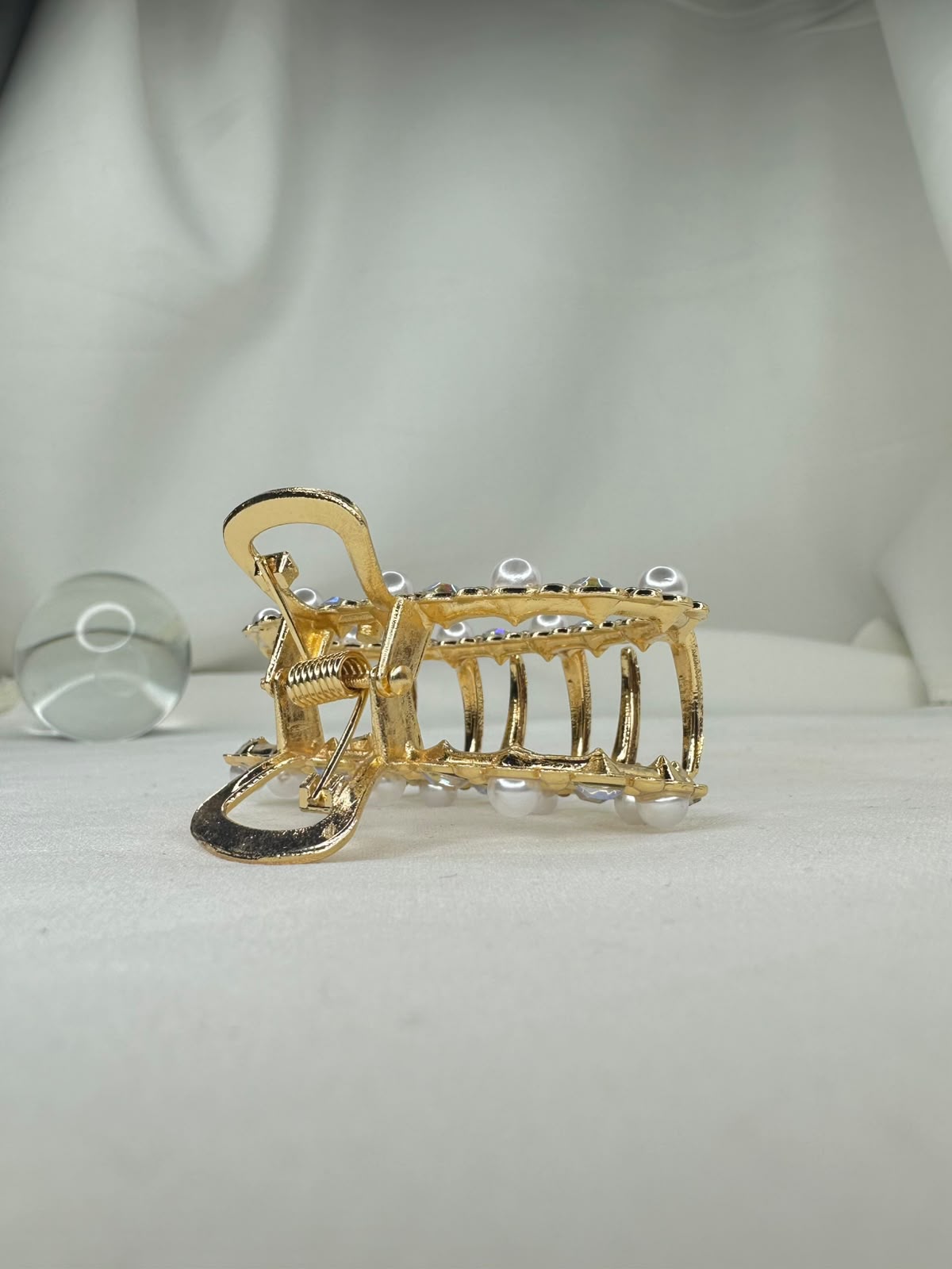 Pack Of 3 Multi Design Golden Pearl & Iridescent Crystal Bow Hair Clip
