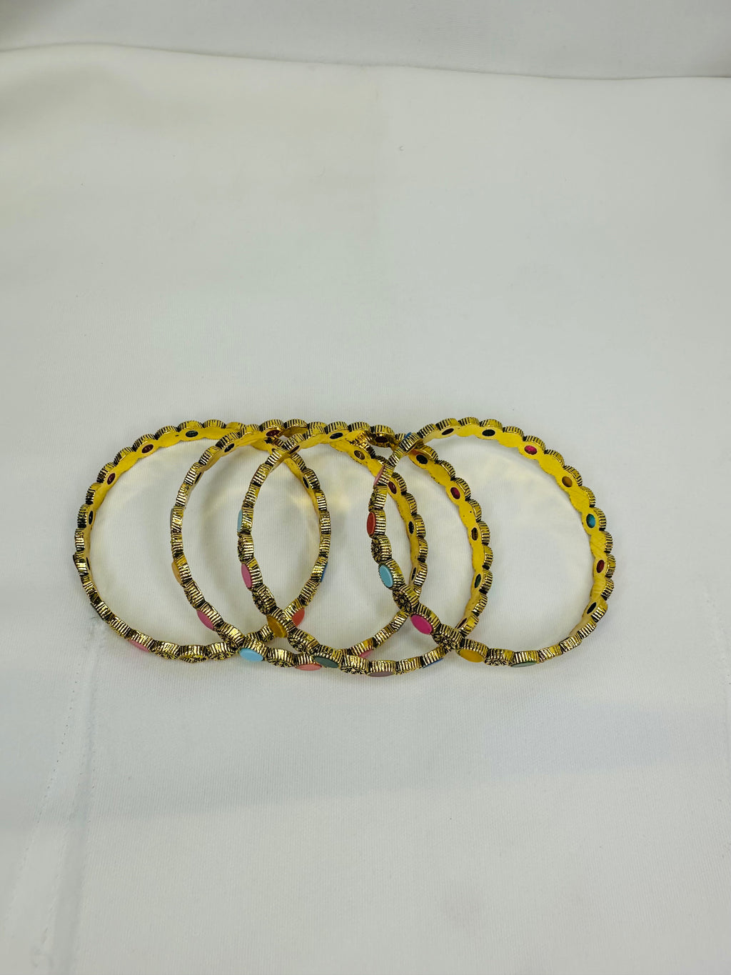 Traditional Gold-Tone Multicolor Stone Bangles Set – 6-Piece Ethnic Bracelet Set for Women