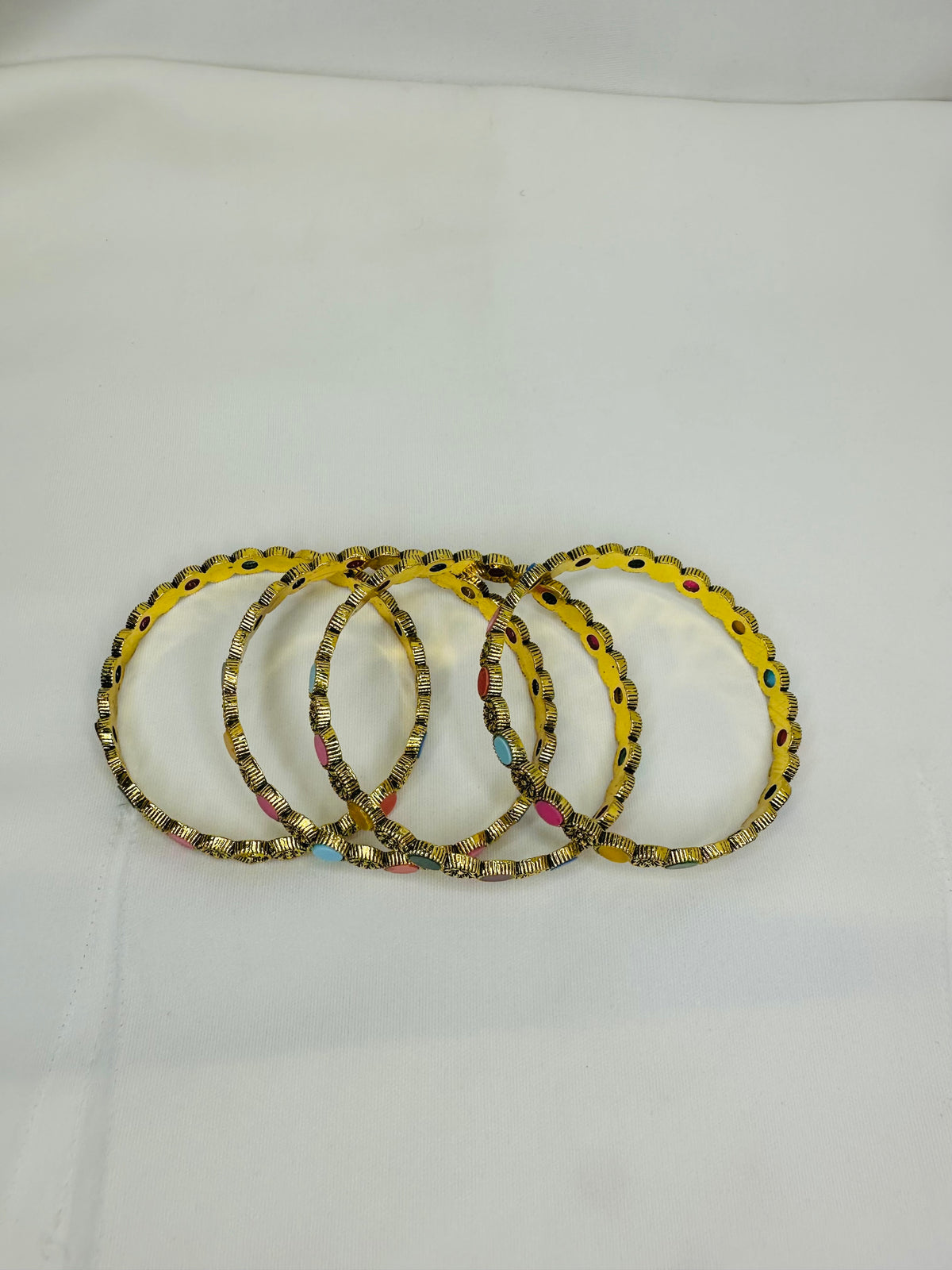 Traditional Gold-Tone Multicolor Stone Bangles Set – 6-Piece Ethnic Bracelet Set for Women