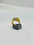Stainless Steel Gents Square Crystal Ring – Gold Black Size 7 8 9 10