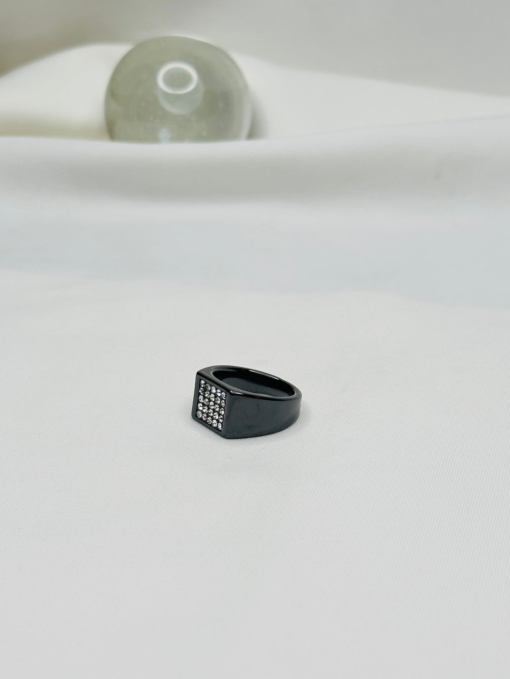 Stainless Steel Gents Square Crystal Ring – Gold Black Size 7 8 9 10