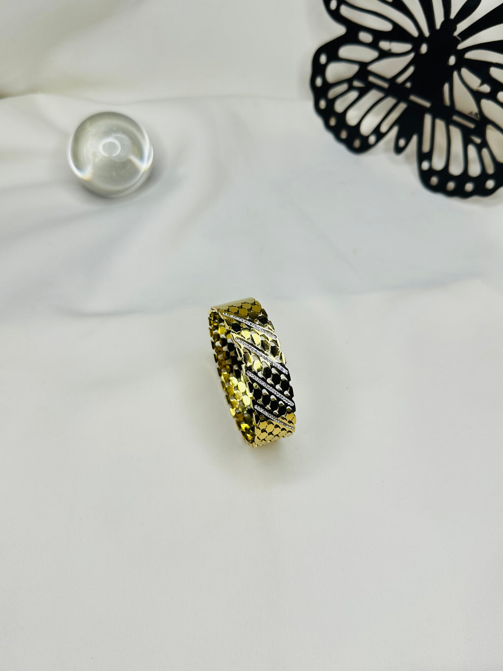 Luxe Criss-Cross Gold Plated Stainless Steel Bangle for Women | Crystal Designer Bracelet