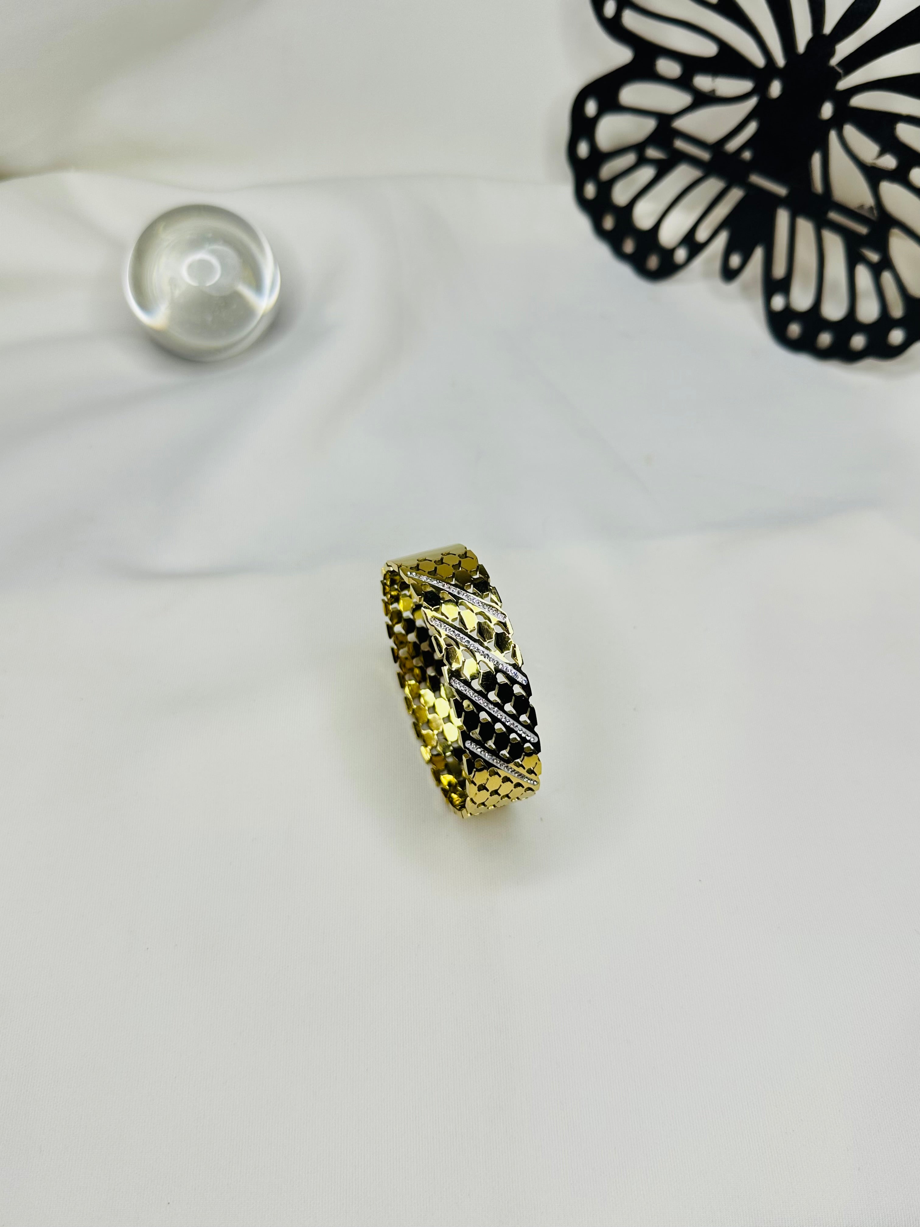 Luxe Criss-Cross Gold Plated Stainless Steel Bangle for Women | Crystal Designer Bracelet