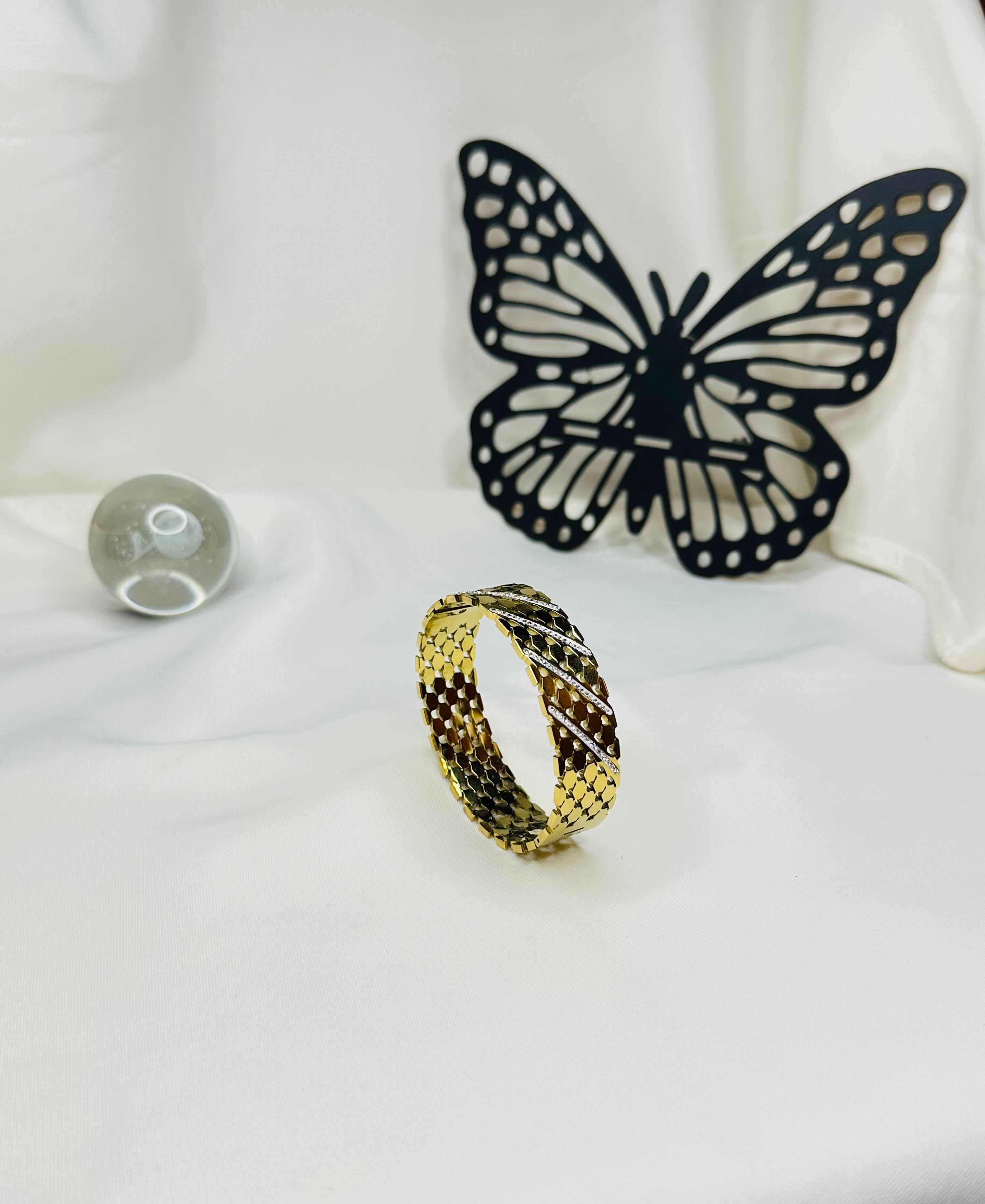Luxe Criss-Cross Gold Plated Stainless Steel Bangle for Women | Crystal Designer Bracelet