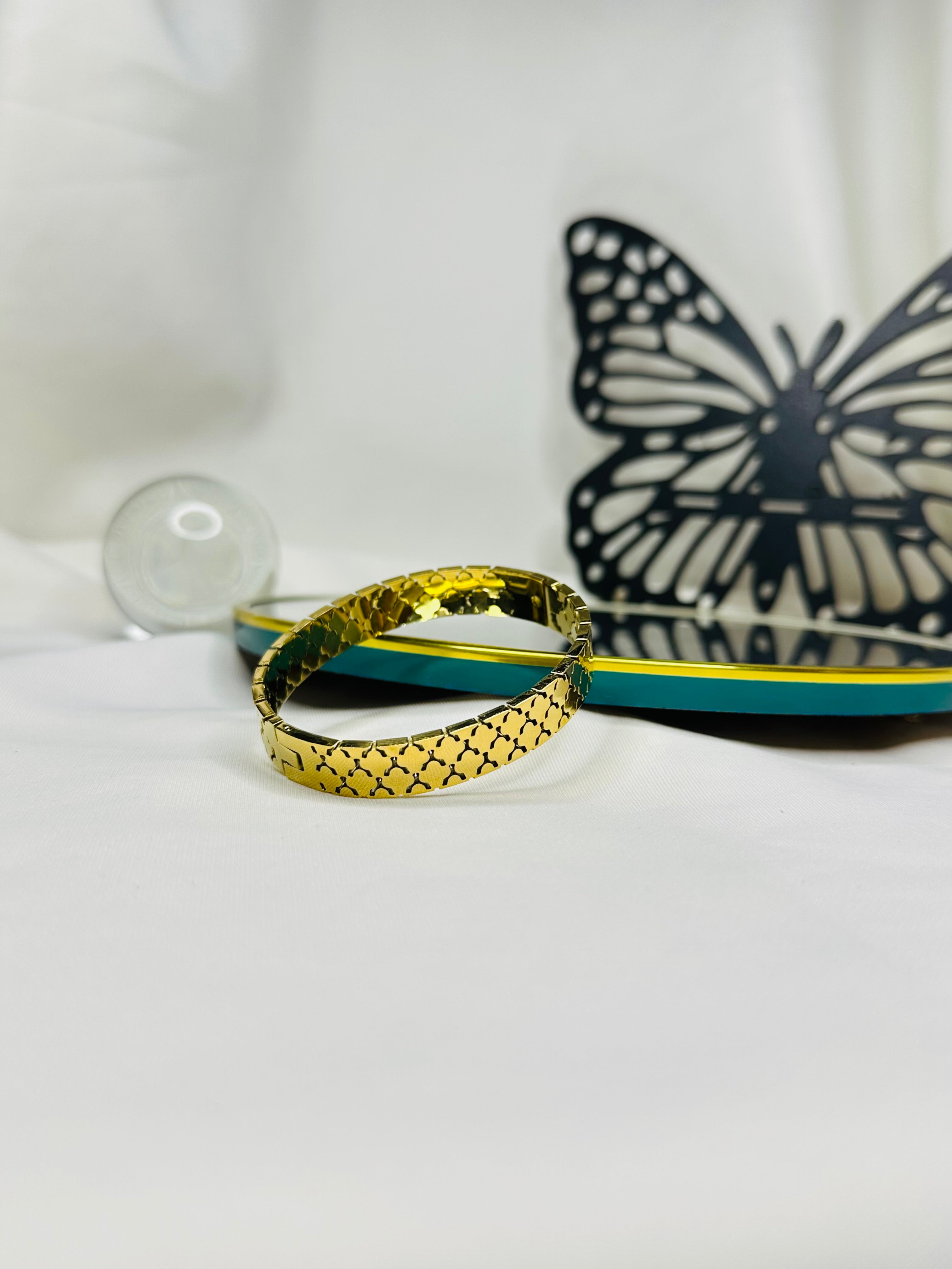 Classic Gold Texture Stainless Steel Bangle for Women | Minimalist Designer Bracelet
