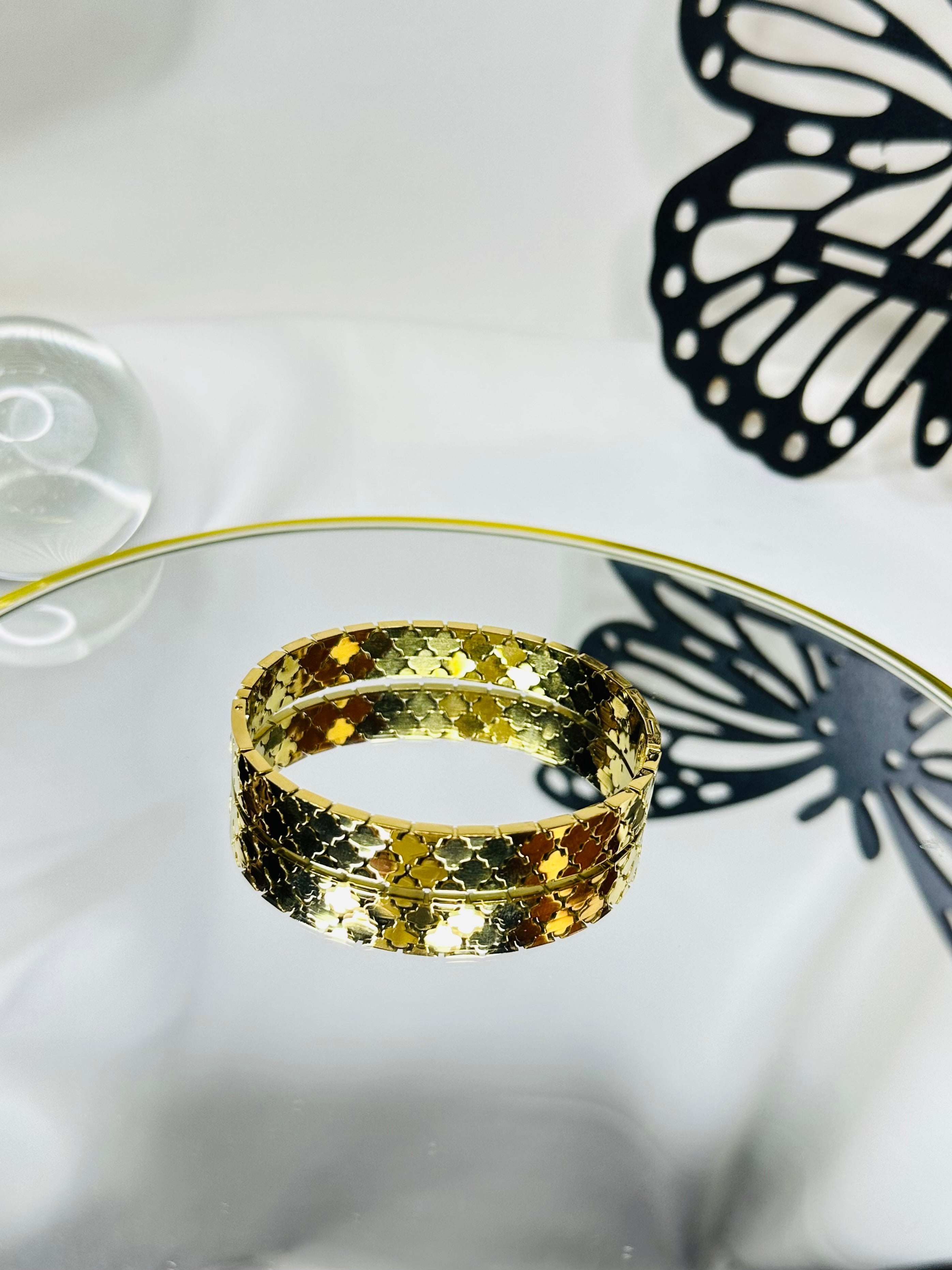 Classic Gold Texture Stainless Steel Bangle for Women | Minimalist Designer Bracelet