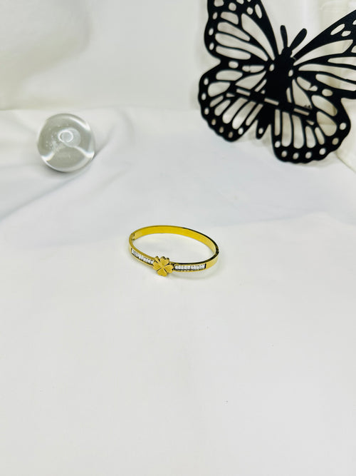 Bloom Charm Gold Plated Stainless Steel Bangle for Women | Crystal Flower Bracelet