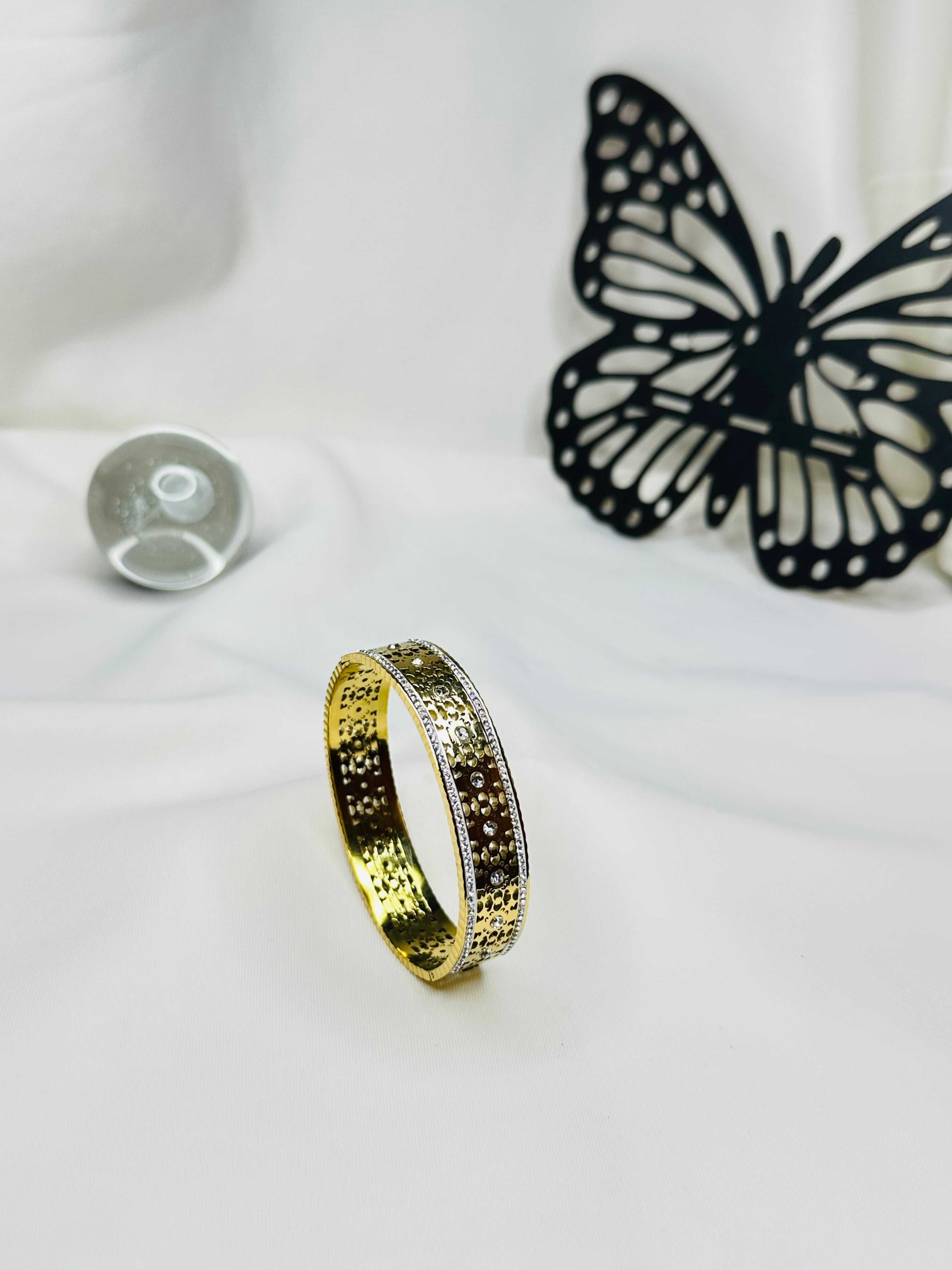 Royal Spark Gold Plated Stainless Steel Bangle for Women | Crystal Designer Bracelet