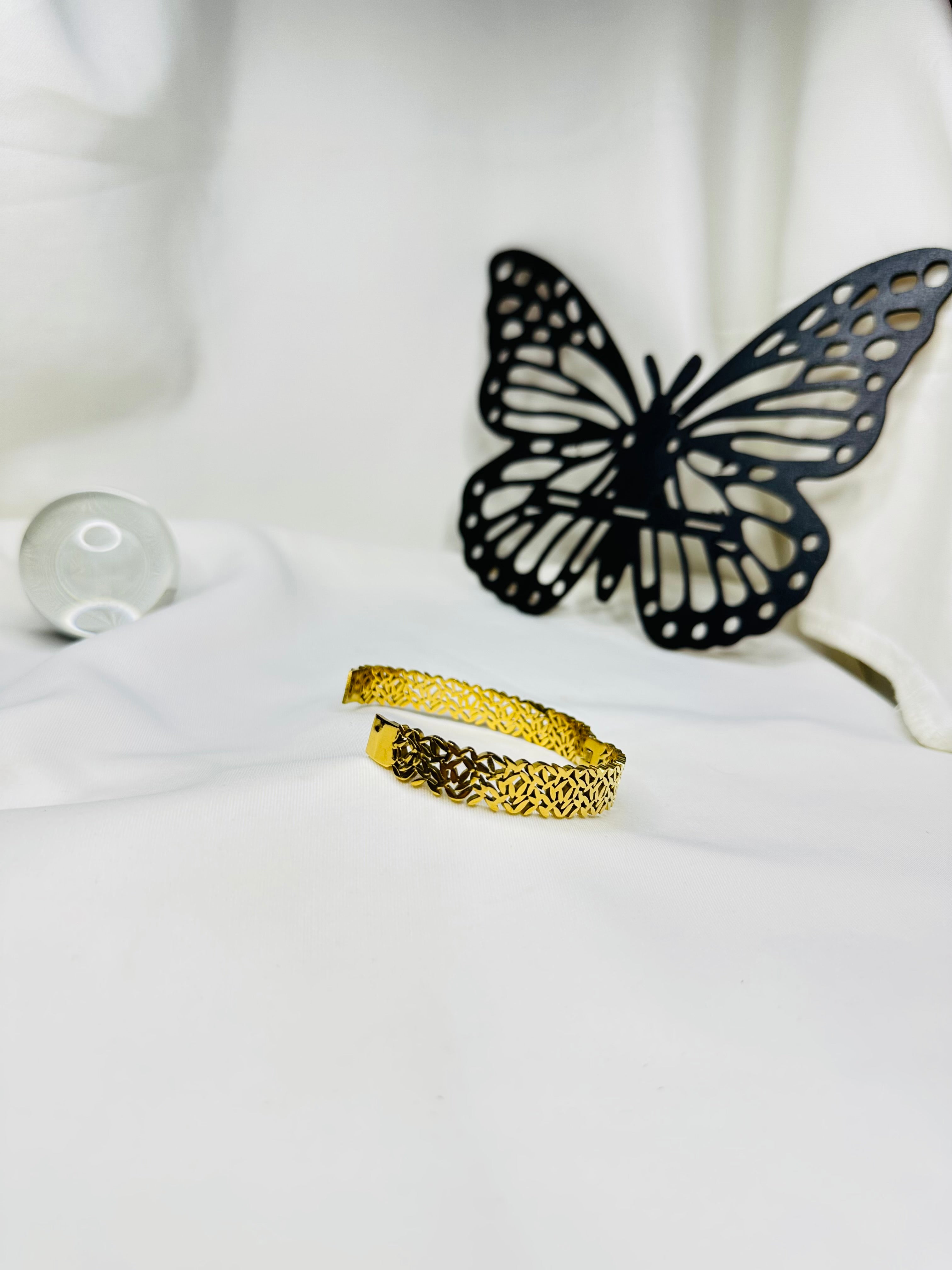 Golden Harmony Gold Plated Stainless Steel Bangle for Women | Elegant Textured Designer Bracelet