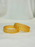 Elegant Gold-Tone Floral Filigree Bangles Set for Women – Traditional Openwork Bracelet Pair