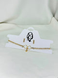 Elegant  Clover Silver And  Gold-Tone Jewelry Set – Bracelet & Stud Earrings