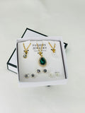 Luxury Green Teardrop Pendant Jewelry Set – Necklace & Stud Earrings