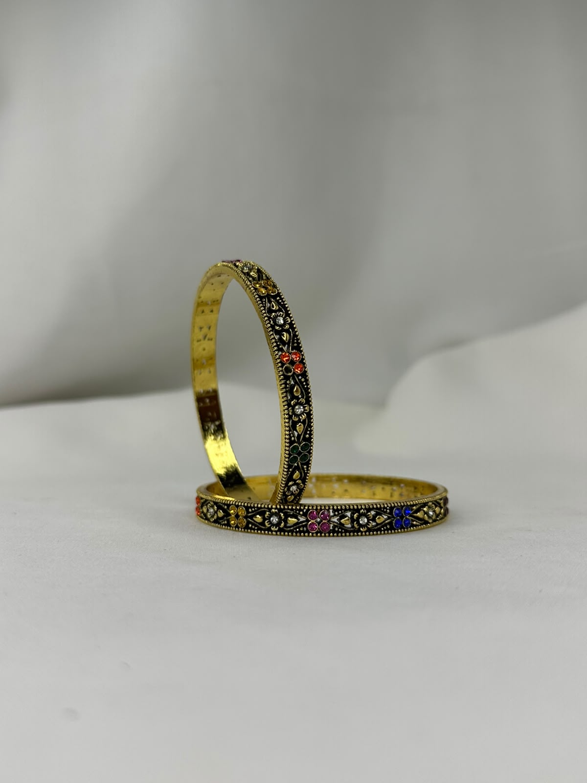 Elegant Multicolor Stone Work Gold Finish Bangles