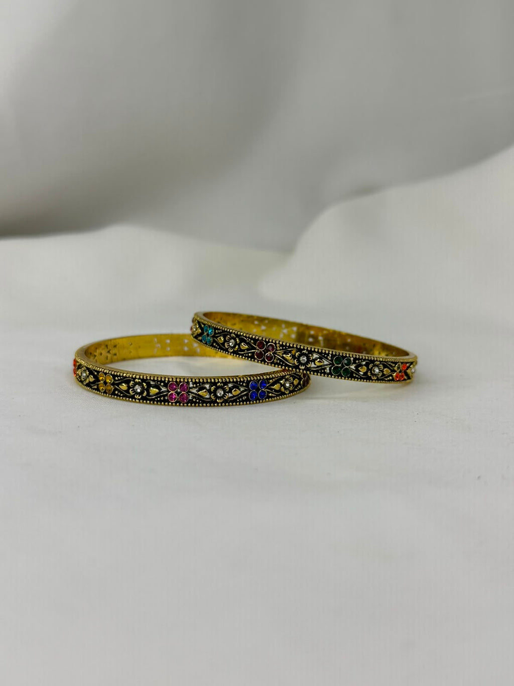 Elegant Multicolor Stone Work Gold Finish Bangles
