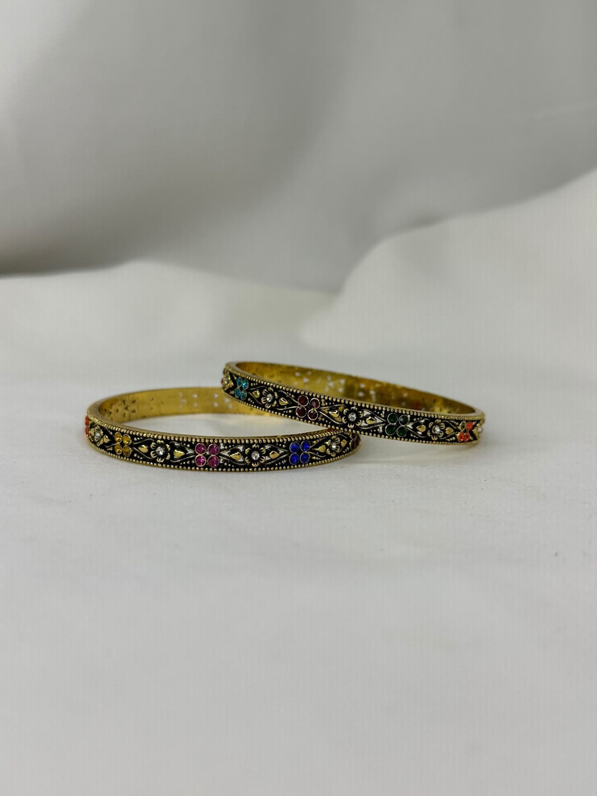 Elegant Multicolor Stone Work Gold Finish Bangles