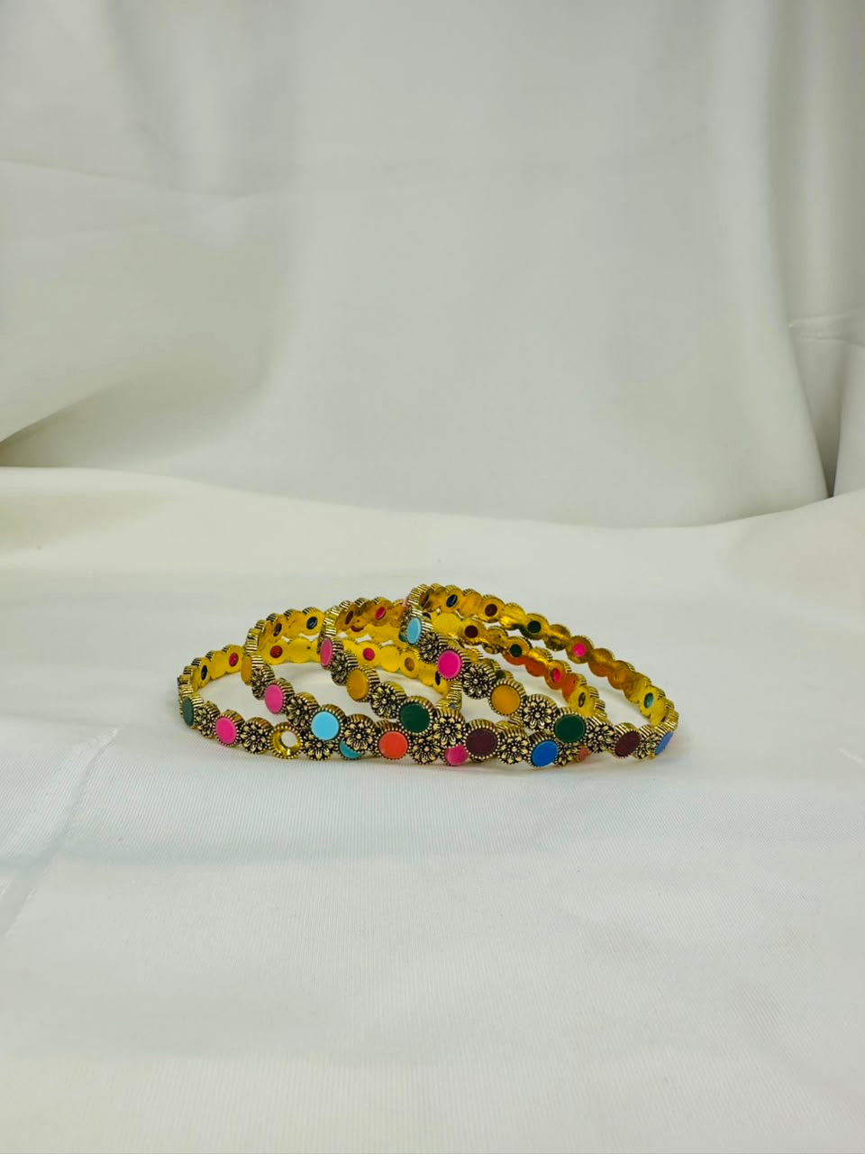 Traditional Gold-Tone Multicolor Stone Bangles Set – 6-Piece Ethnic Bracelet Set for Women