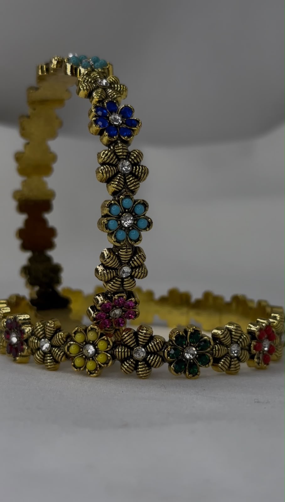 Multicolor Floral Oxidized Golden And Silver Bracelet Set