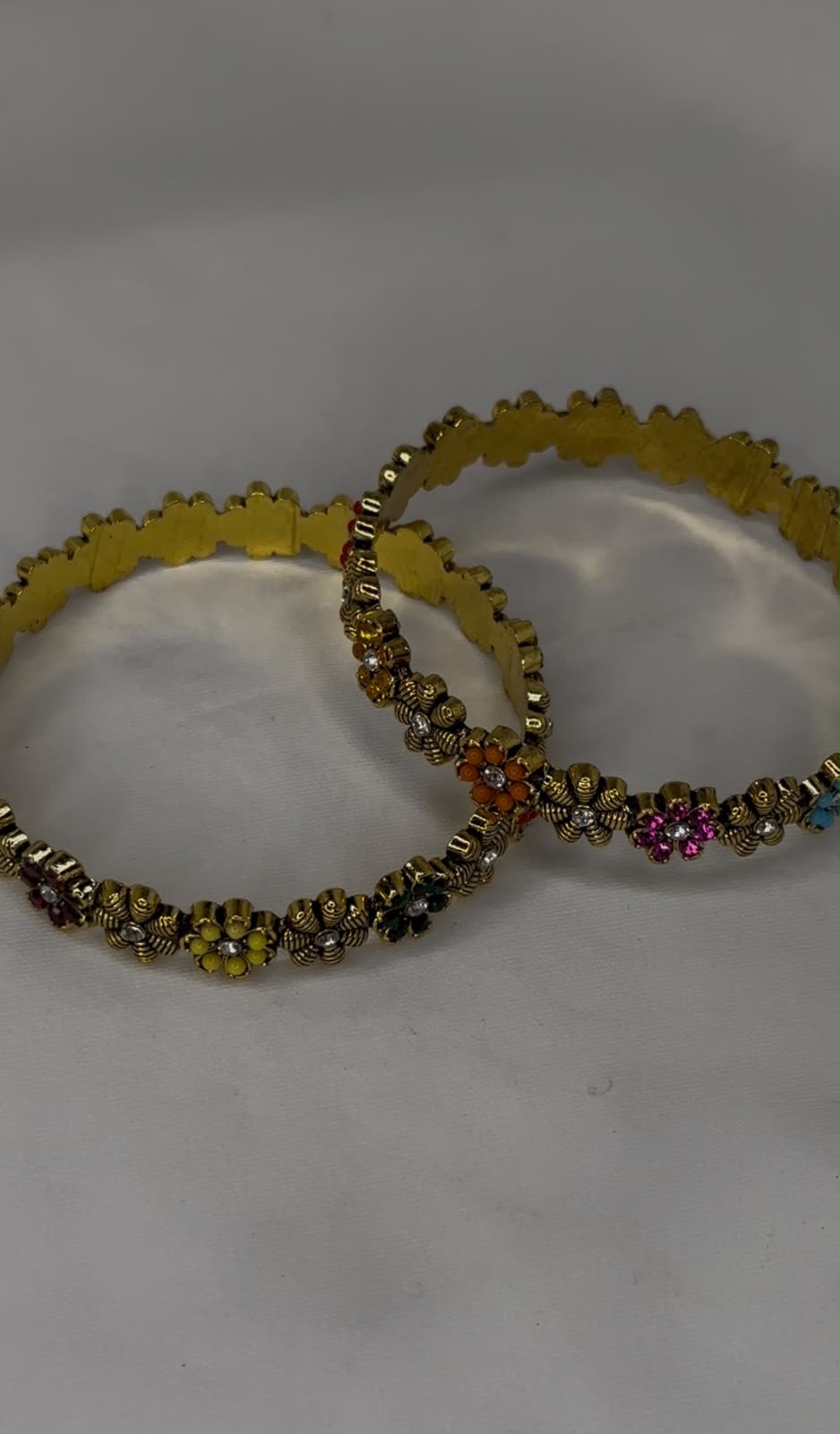 Multicolor Floral Oxidized Golden And Silver Bracelet Set