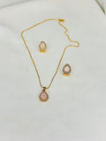 Elegant Pink Teardrop Pendant Necklace &amp; Earrings Set – Gold Plated