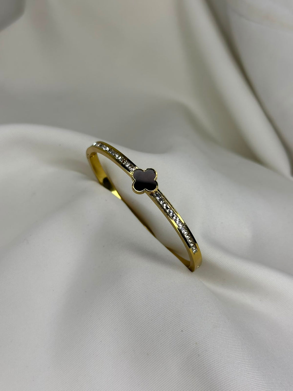 Golden Clover Crystal Accent Bangle
