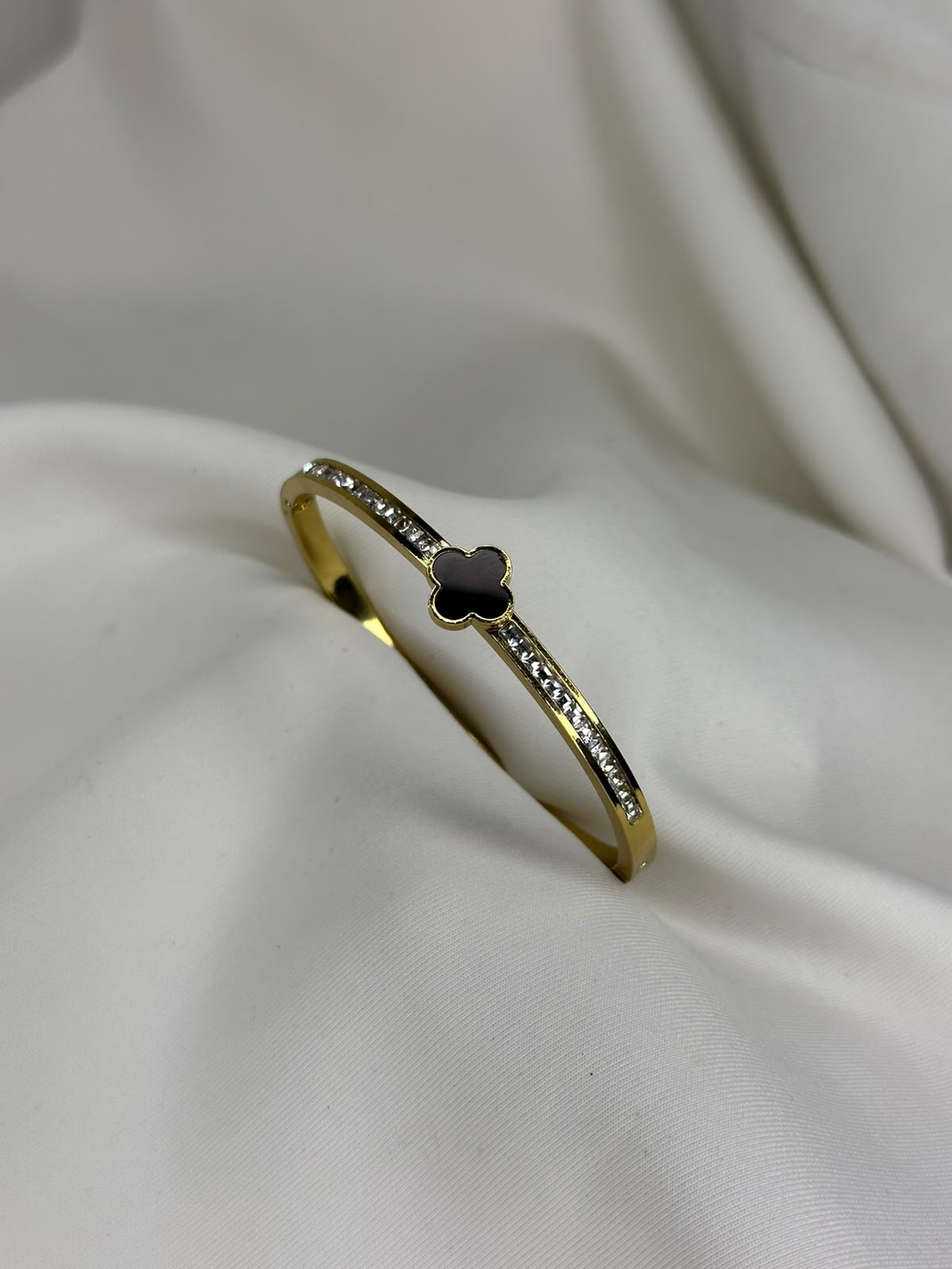 Golden Clover Crystal Accent Bangle